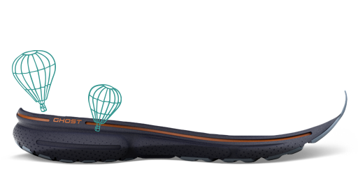 Running shoe silhouette with illustrated hot air balloons